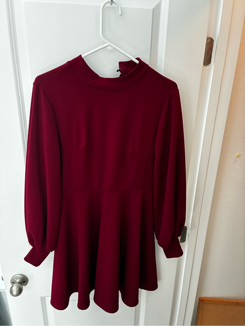 Nasty Gal Burgundy Long-Sleeve Fit & Flare Dress